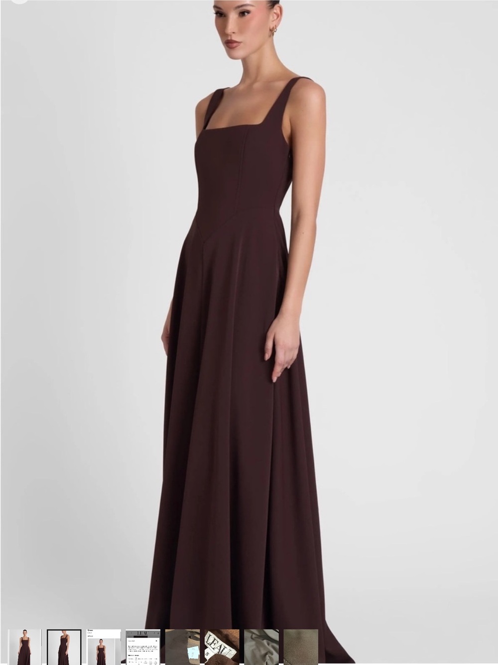 LEAU Square-Neck Maxi Dress in Chocolate Brown